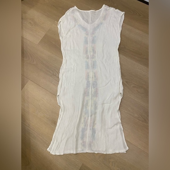 Embroidered Floral Gauzy White Sleeveless Swim Cover Up One Size - Picture 4 of 4